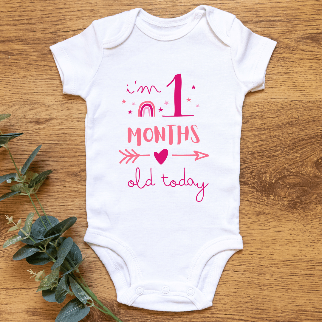 Bodysuit Im Month Old Today Baby Monthly Milestone Onesies Pink
