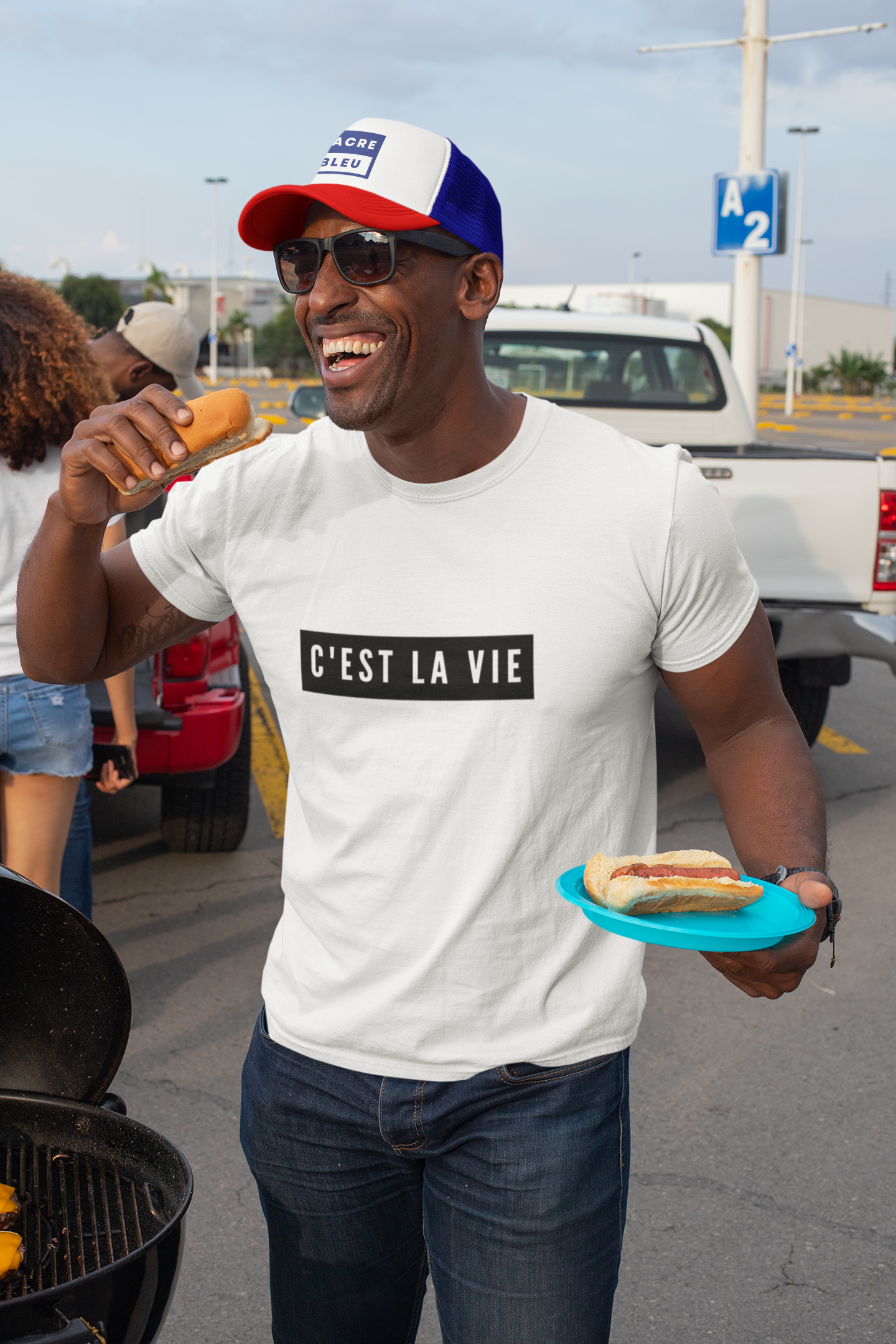 tshirt tee shirt c'est la vie blue navy white cotton design awesome trendy  slogan quote quotes funny french honest love