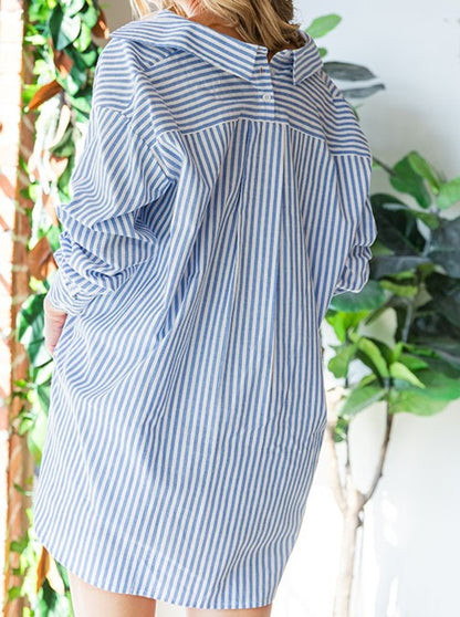 Striped Button Down High-Low Hem Shirt