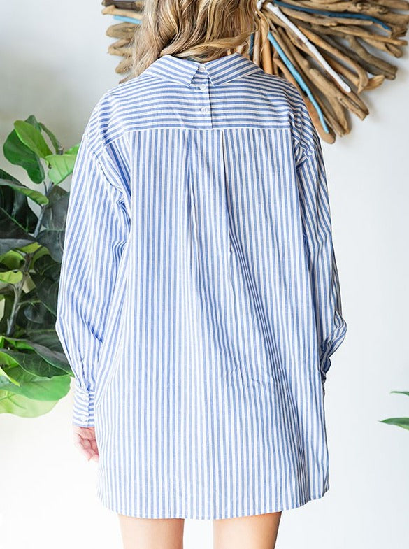 Striped Button Down High-Low Hem Shirt