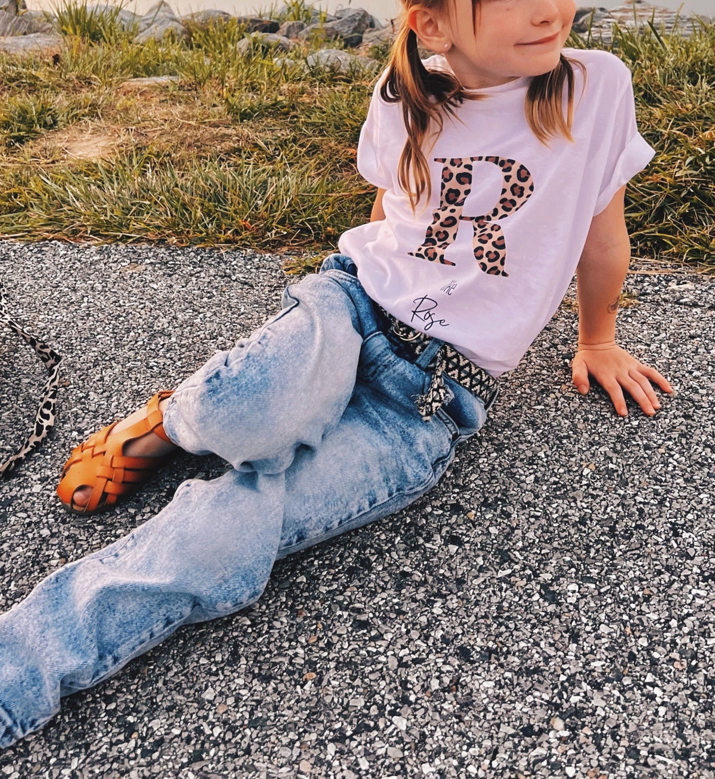 Initial Leopard Toddler Short Sleeve Tee large letter