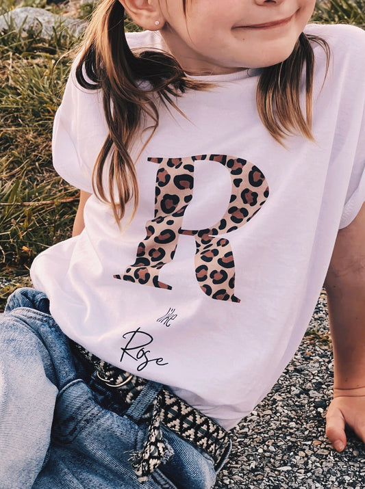 Initial Leopard Toddler Short Sleeve Tee large letter