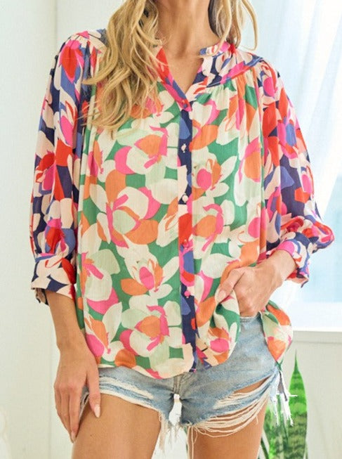 Floral Button Down Satin Shirt