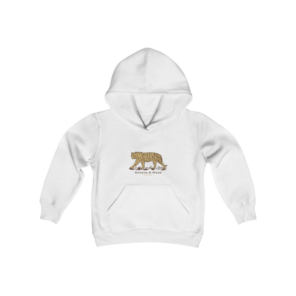 Ideal for any situation, staying warm at home or comfortable playing outside, or going on an autumn hike or walk is easy to do with the tiger tiger hoodie. kids girl boy matchy white happy french  style trend trendy beautiful