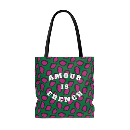 This wear-everywhere tote brings color to your look. Its shoulder-length top handles make for easy transport. Send the world a happy message ... in French! Whether carrying your everyday essentials or your favorite bottle of (french) wine, cheese or baguette!