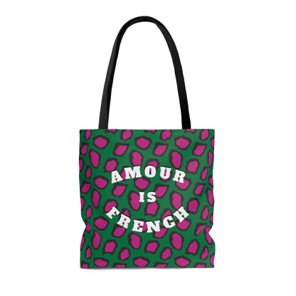 This wear-everywhere tote brings color to your look. Its shoulder-length top handles make for easy transport. Send the world a happy message ... in French! Whether carrying your everyday essentials or your favorite bottle of (french) wine, cheese or baguette!