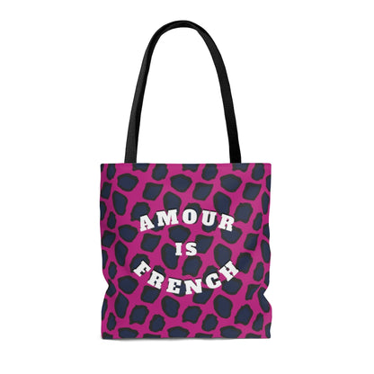 This wear-everywhere tote brings color to your look. Its shoulder-length top handles make for easy transport. Send the world a happy message ... in French! Whether carrying your everyday essentials or your favorite bottle of (french) wine, cheese or baguette!