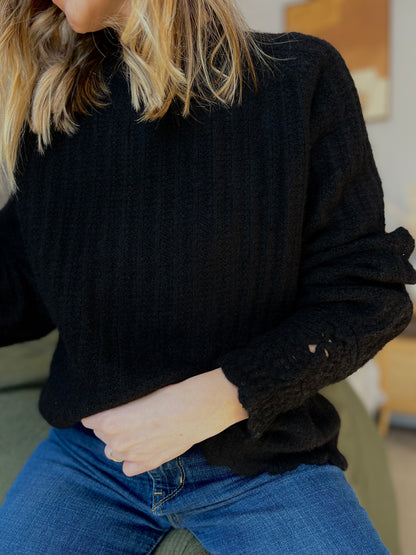 chic mock neck warm black knitted jumper sweater