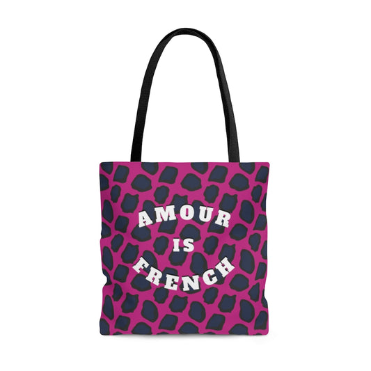 This wear-everywhere tote brings color to your look. Its shoulder-length top handles make for easy transport. Send the world a happy message ... in French! Whether carrying your everyday essentials or your favorite bottle of (french) wine, cheese or baguette!