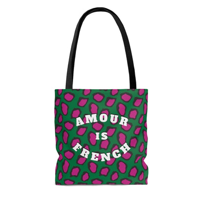 This wear-everywhere tote brings color to your look. Its shoulder-length top handles make for easy transport. Send the world a happy message ... in French! Whether carrying your everyday essentials or your favorite bottle of (french) wine, cheese or baguette!