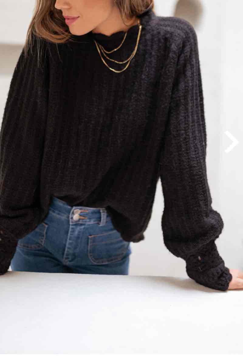 chic mock neck warm black knitted jumper sweater